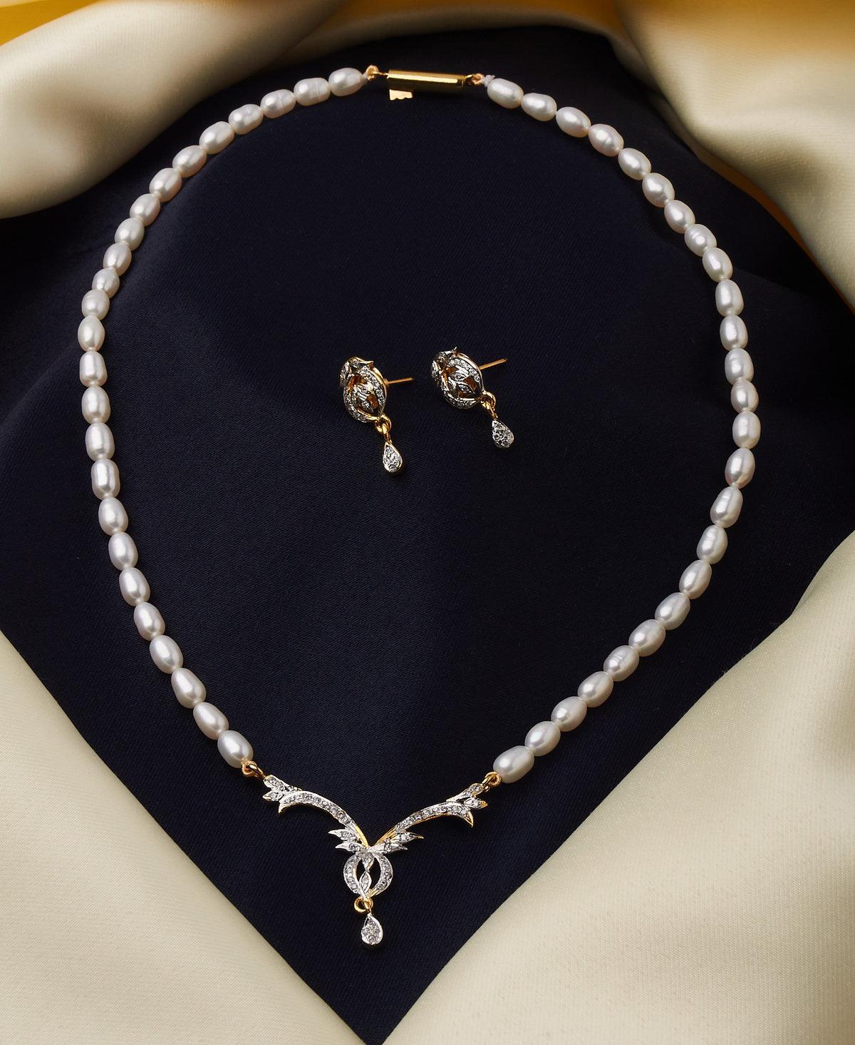 Vintage Stone Studded Pearl Necklace Set - Chandrani Pearls