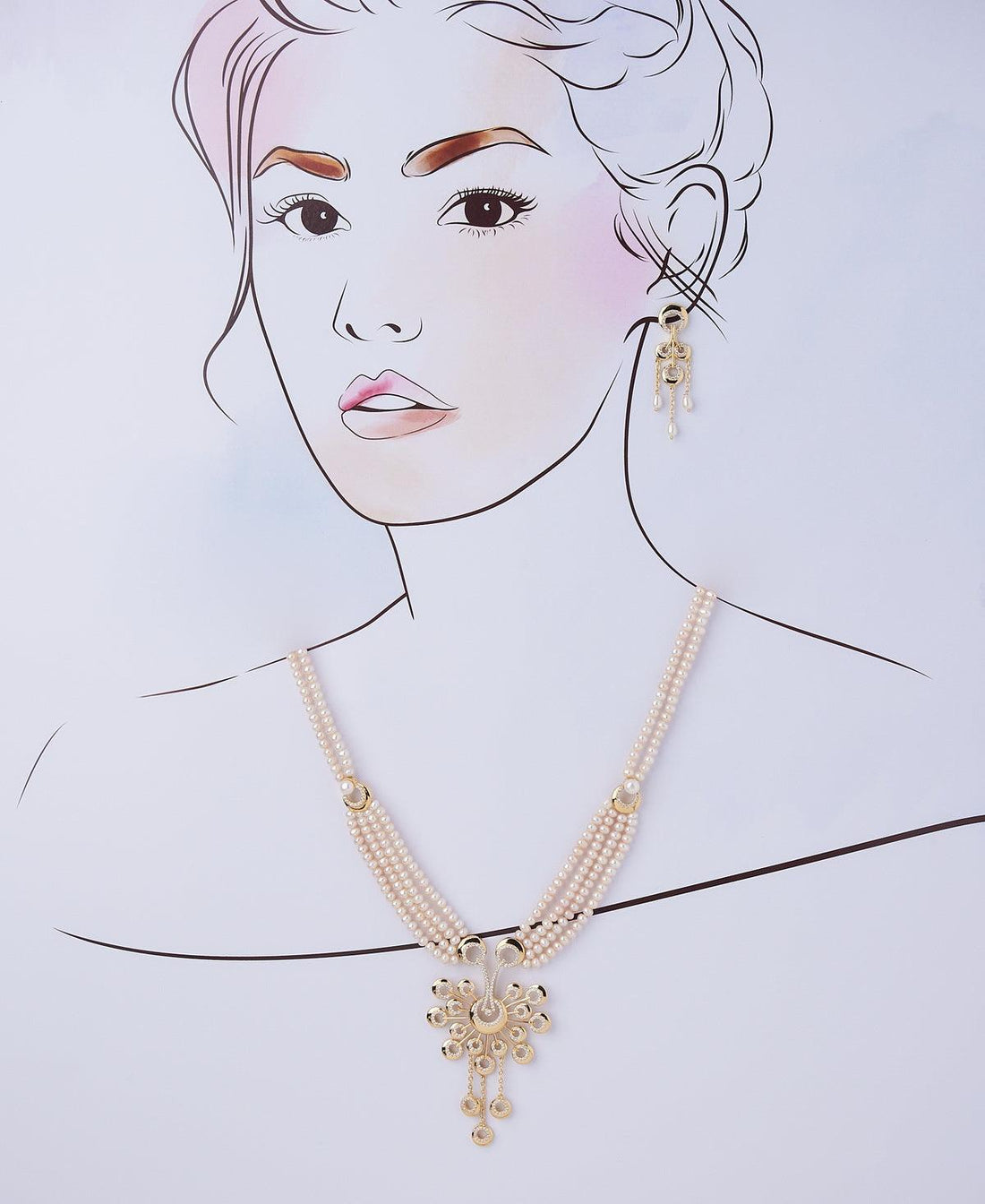 Vintage Stone Studded Pearl Necklace Set - Chandrani Pearls