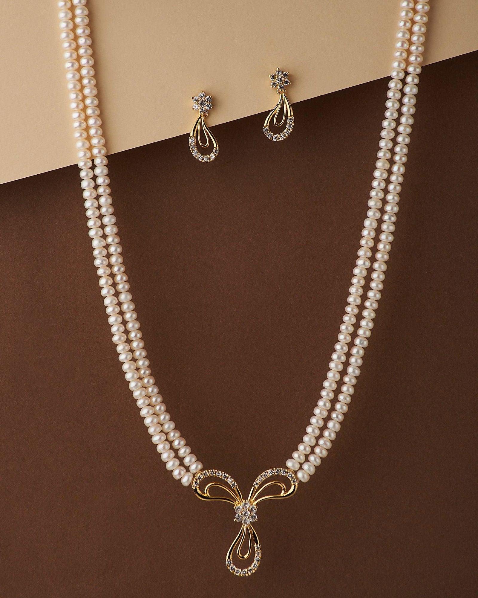 Vintage Stone Studded Pearl Necklace Set - Chandrani Pearls