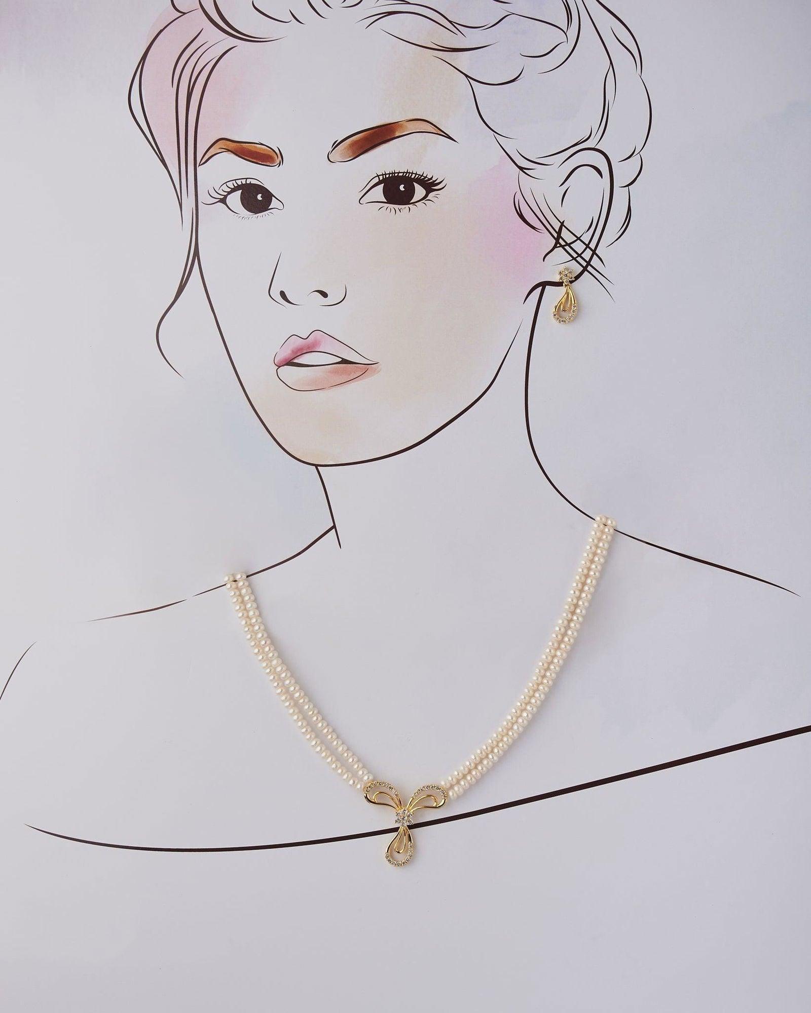 Vintage Stone Studded Pearl Necklace Set - Chandrani Pearls