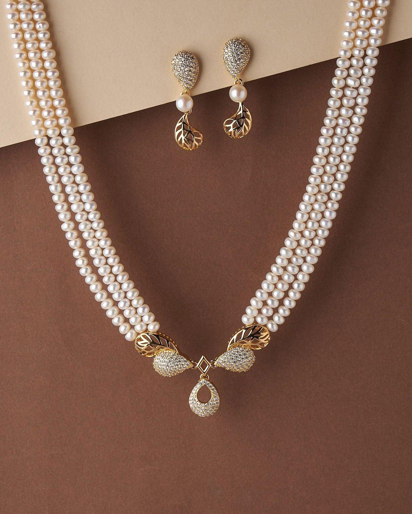Vintage Stone Studded Pearl Necklace Set - Chandrani Pearls
