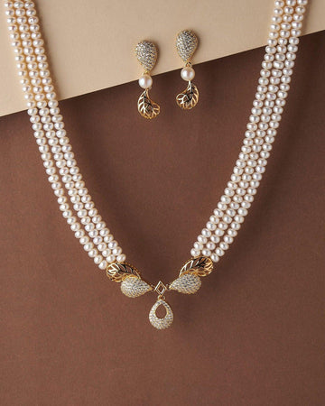 Vintage Stone Studded Pearl Necklace Set - Chandrani Pearls