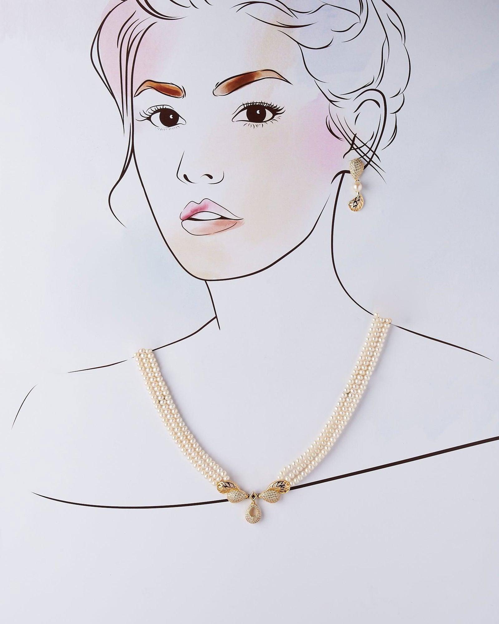 Vintage Stone Studded Pearl Necklace Set - Chandrani Pearls