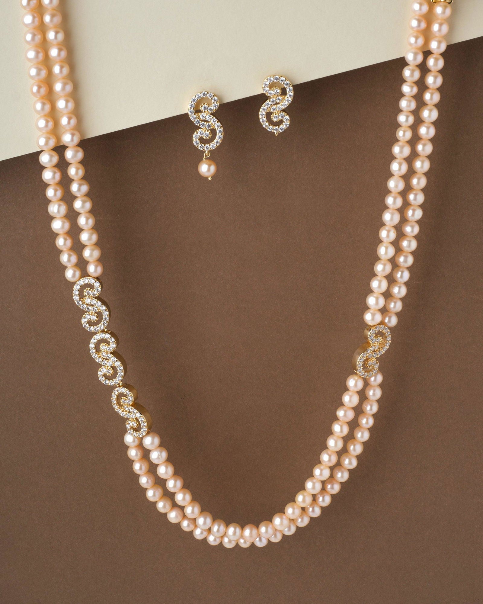 Vintage Stone Studded Pearl Necklace Set - Chandrani Pearls