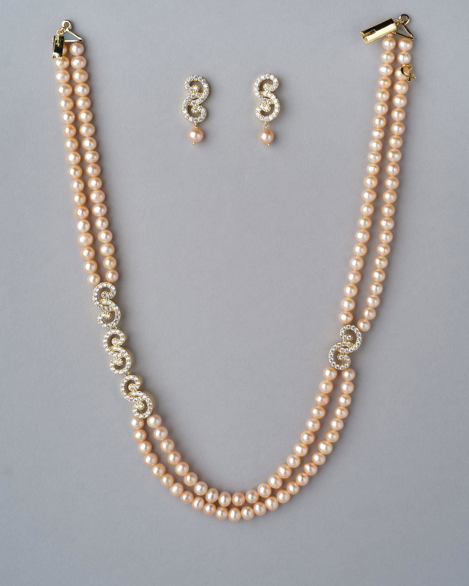 Vintage Stone Studded Pearl Necklace Set - Chandrani Pearls