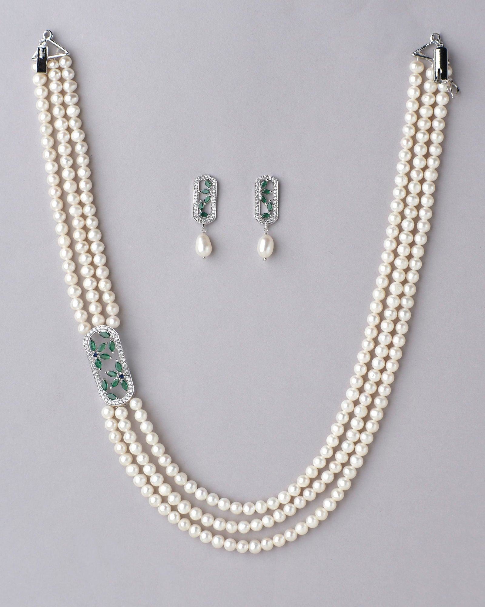 Viveka 3 line Necklace Set - Chandrani Pearls