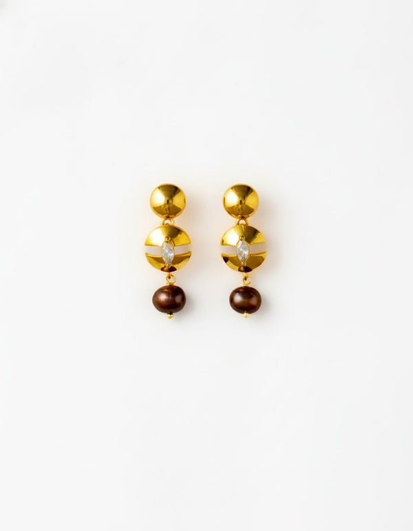 Gold-Plated Earrings with Brown Pearl
