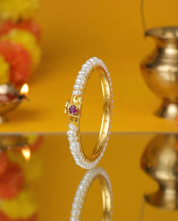 Classic Gold-Plated Pearl Bangle