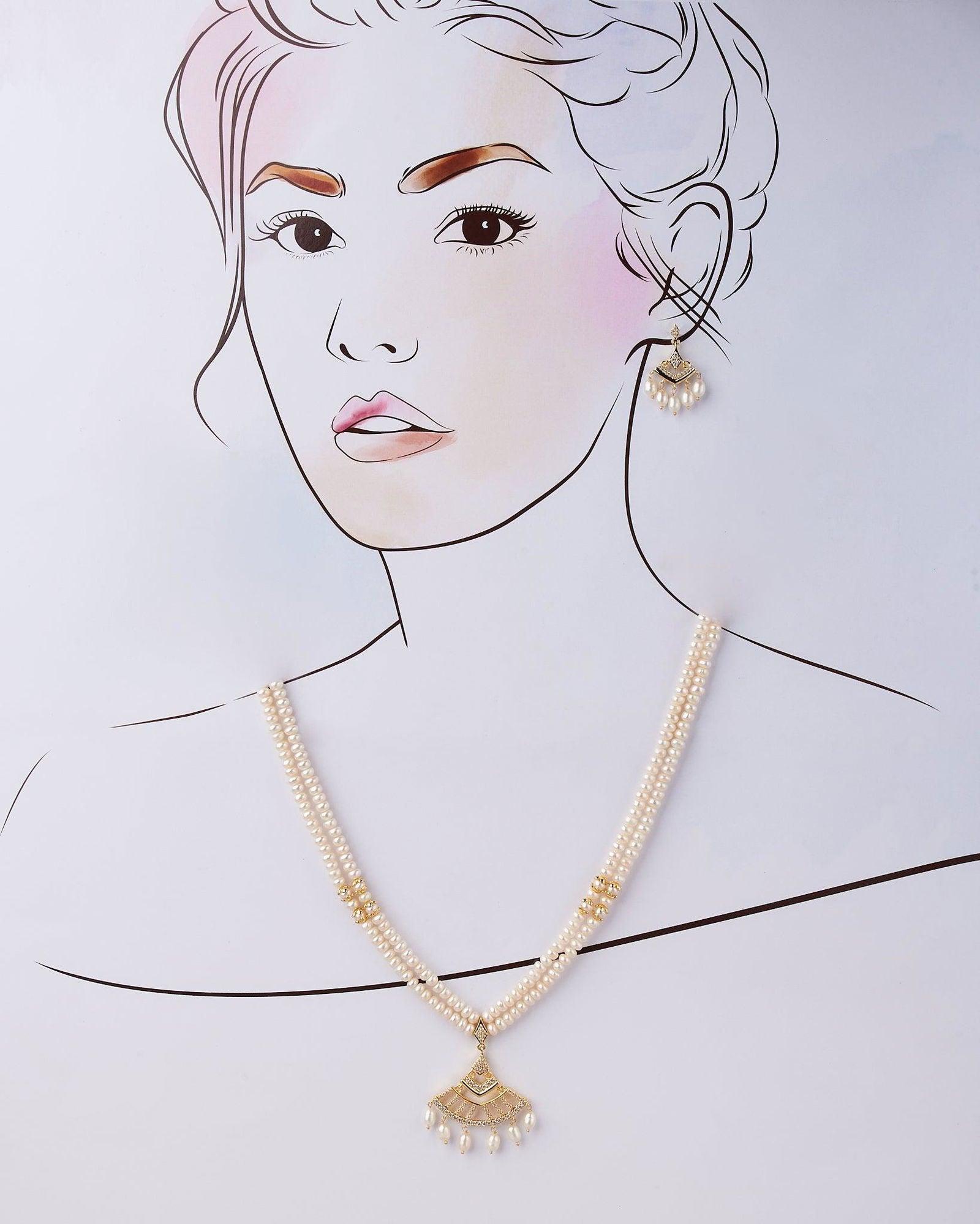 White Pearl Necklace Set with Gold Accents - Chandrani Pearls