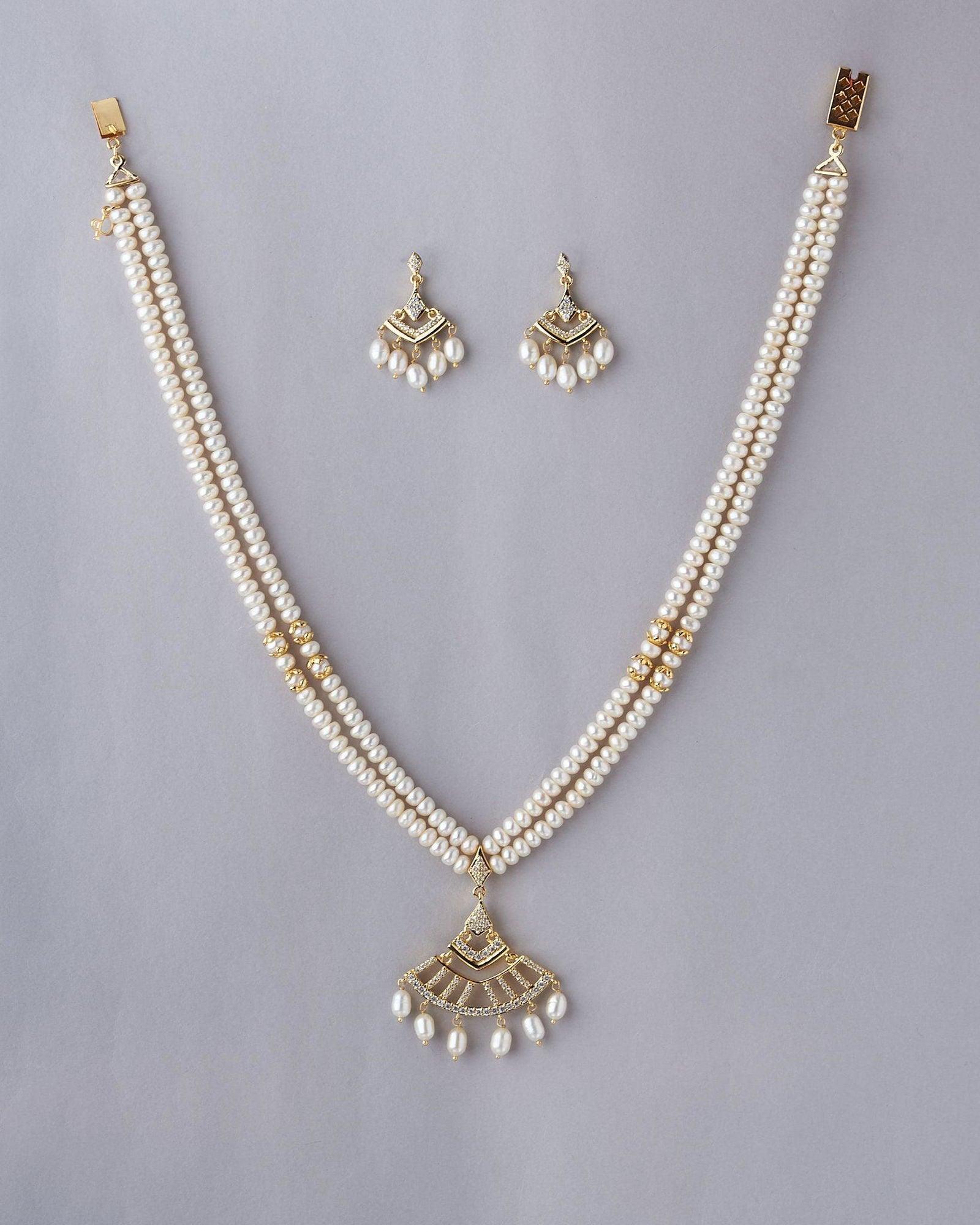 White Pearl Necklace Set with Gold Accents - Chandrani Pearls