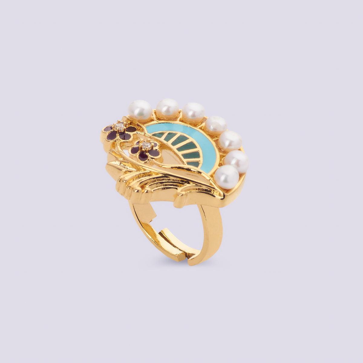 Zenia Enamel Metallic Ring - Chandrani Pearls