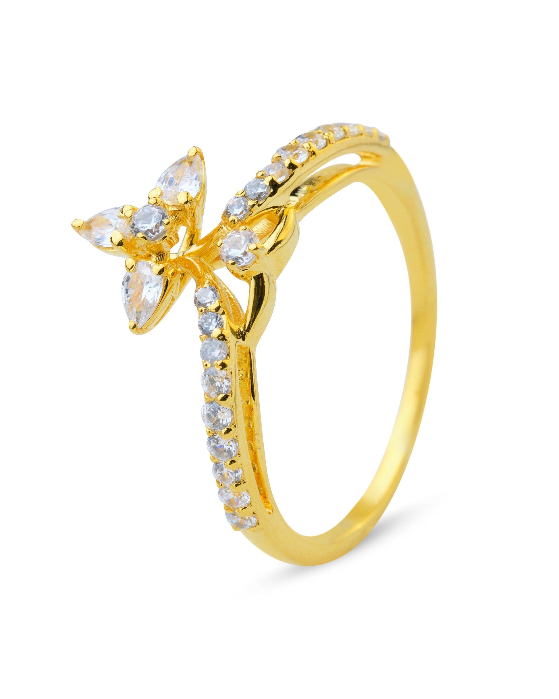 Aanshi Floral Gold & Diamond Ring - Chandrani Pearls