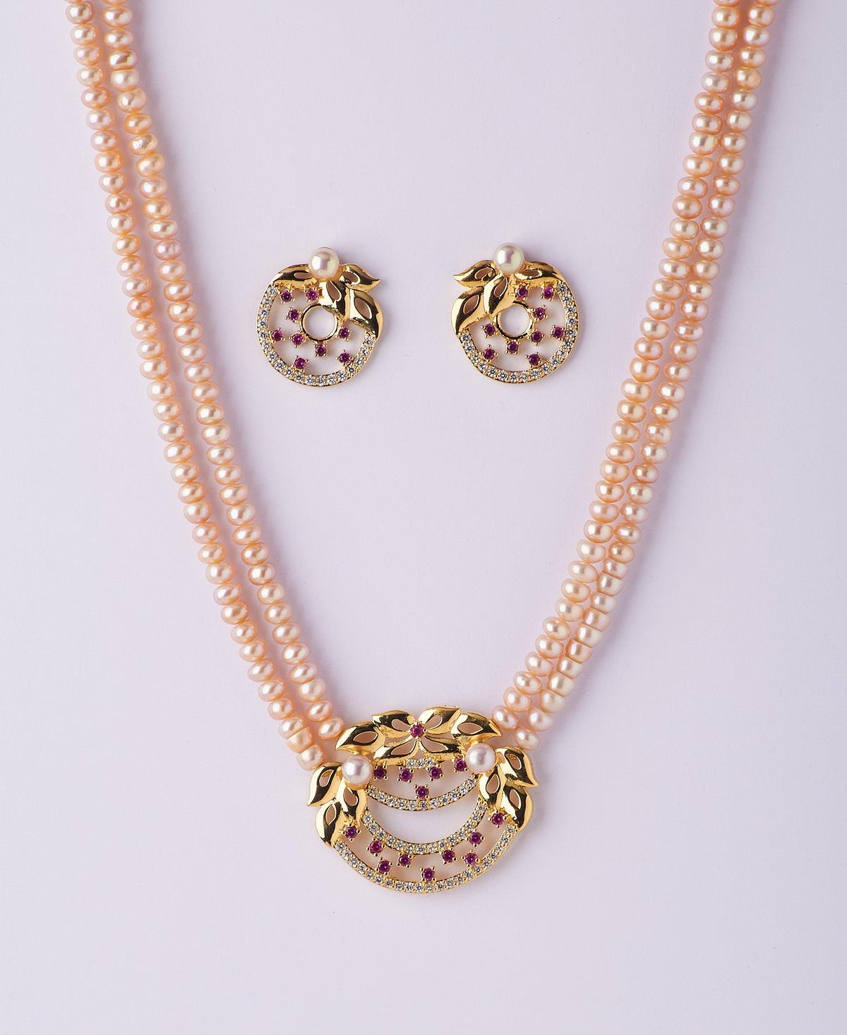 Beautiful Floral Real Pearl Necklace Set - Chandrani Pearls