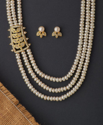 Beautiful Leaf Real Pearl Necklace Set - Chandrani Pearls