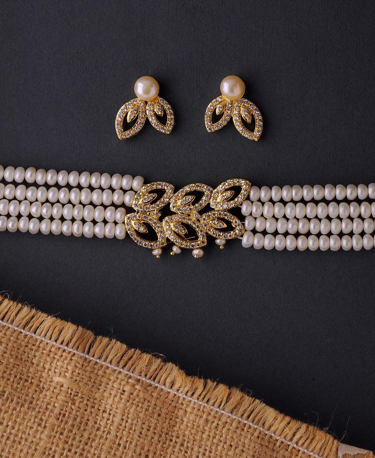 Beautiful Leaf Real Pearl Necklace Set - Chandrani Pearls