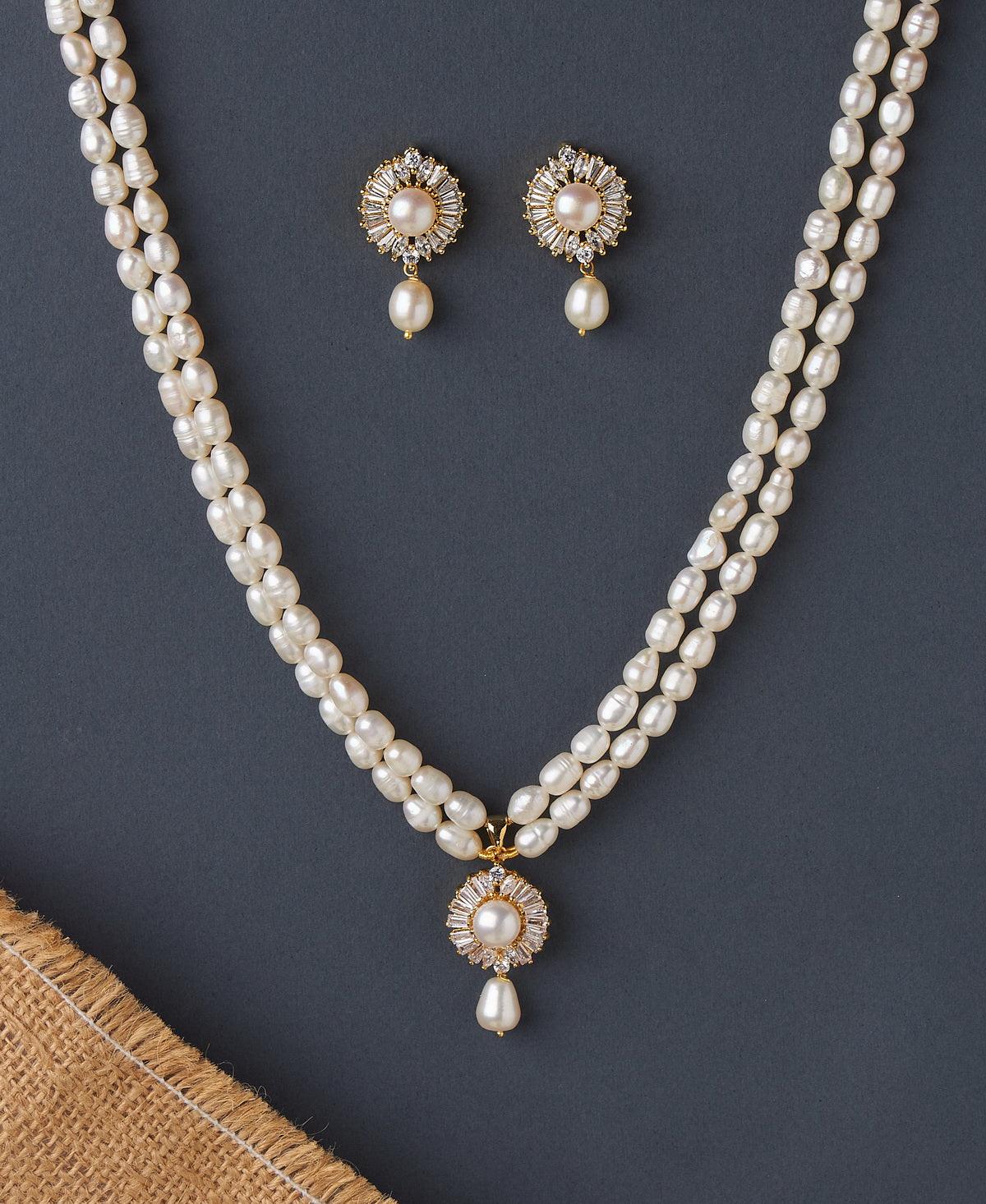 Beautiful Stone Studded Pearl Necklace Set - Chandrani Pearls