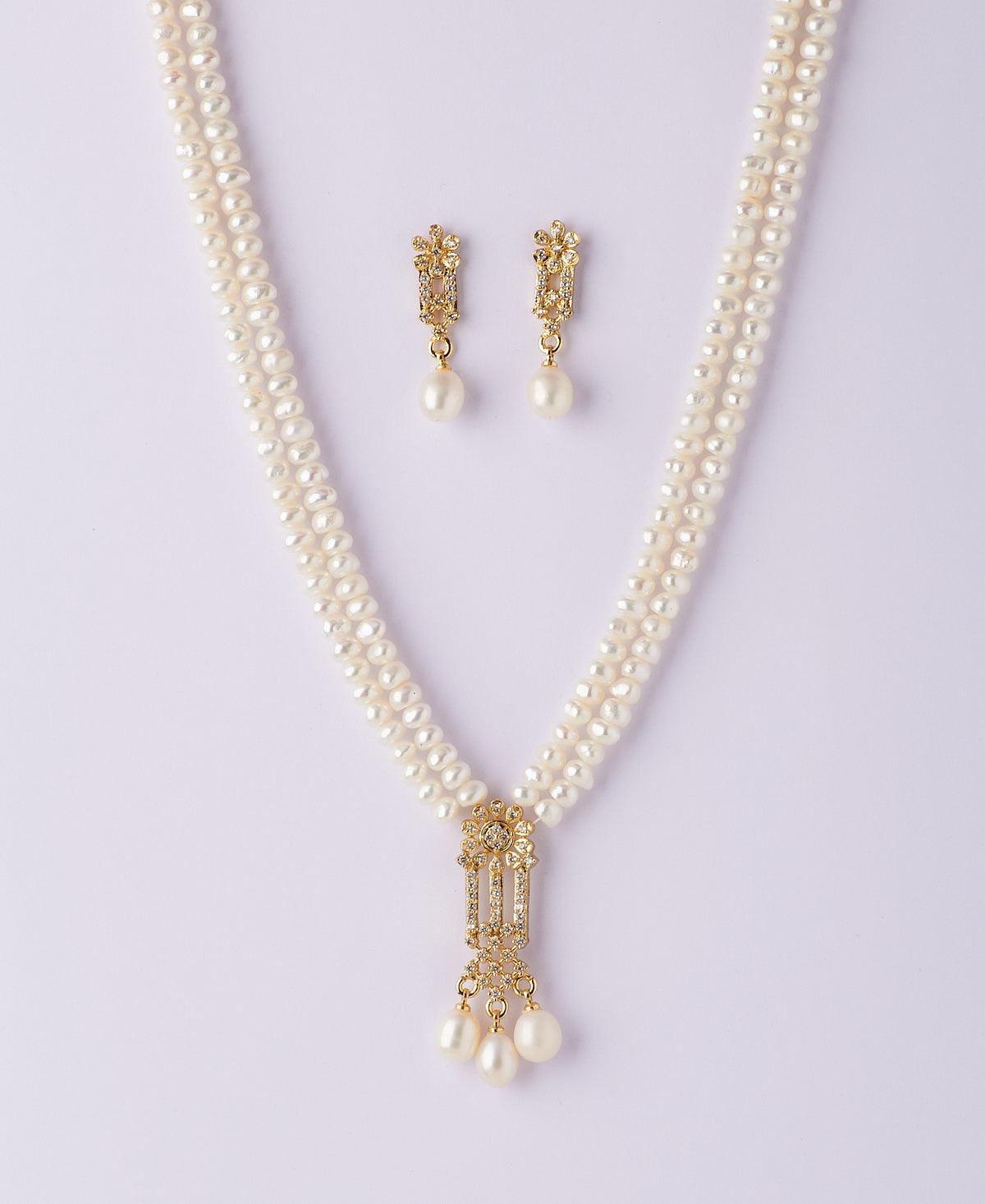Beautiful Stone Studded Pearl Necklace Set - Chandrani Pearls