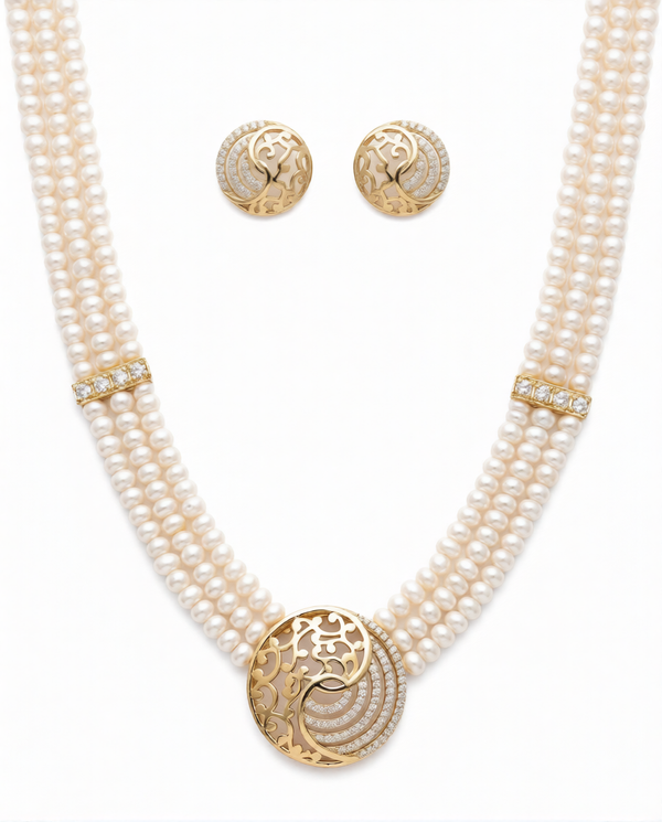 Golden Eclipse Triple-Strand Pearl Set