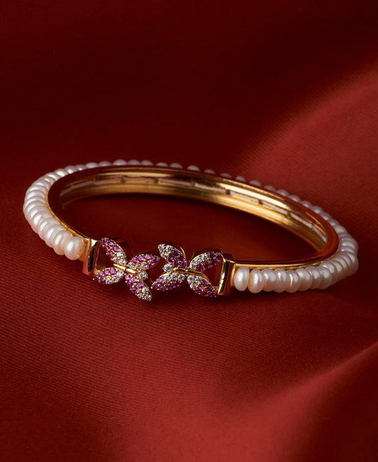 Butterfly Stone Studded Pearl Bangle - Chandrani Pearls