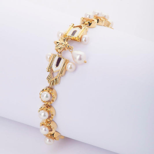 Classic Blossom Enamel Pearl Bracelet - Chandrani Pearls