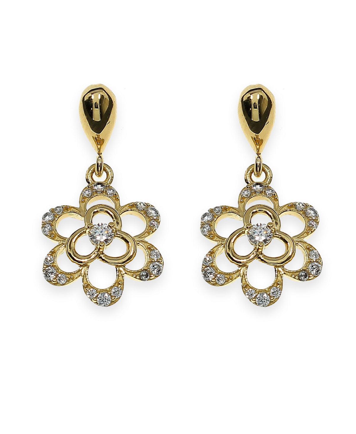 Dainty Stone Studded Gold Flower Earrings - Chandrani Pearls