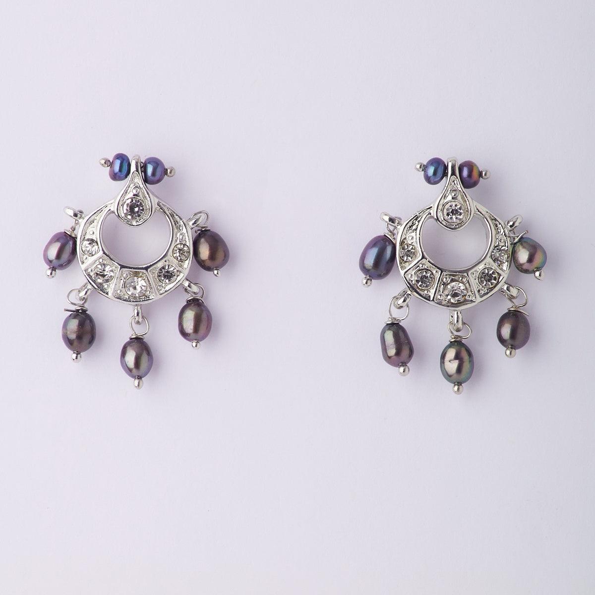 Dainty Stone Studded Rhodium Stylish Earring - Chandrani Pearls