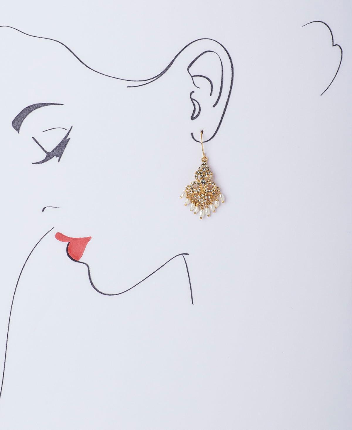 Delicate Gold Stone Studded Pearl Drop Earrings - Chandrani Pearls