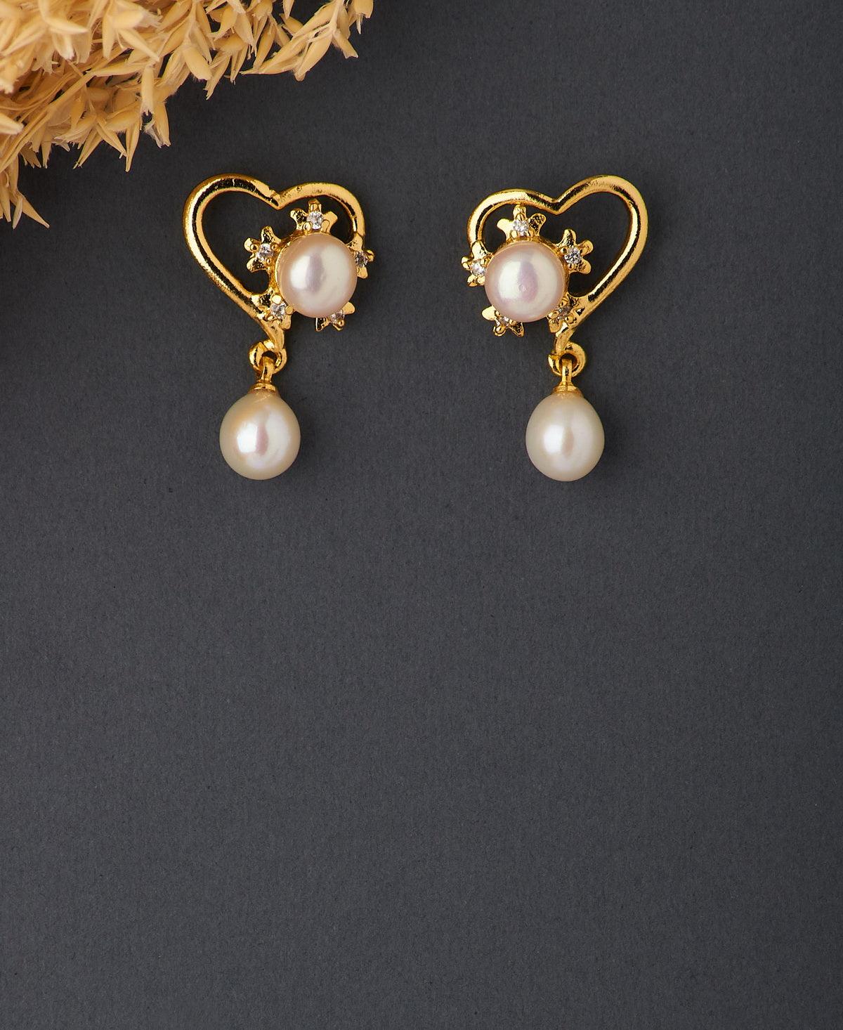 Delicate Heart Pearl Hanging Earring - Chandrani Pearls