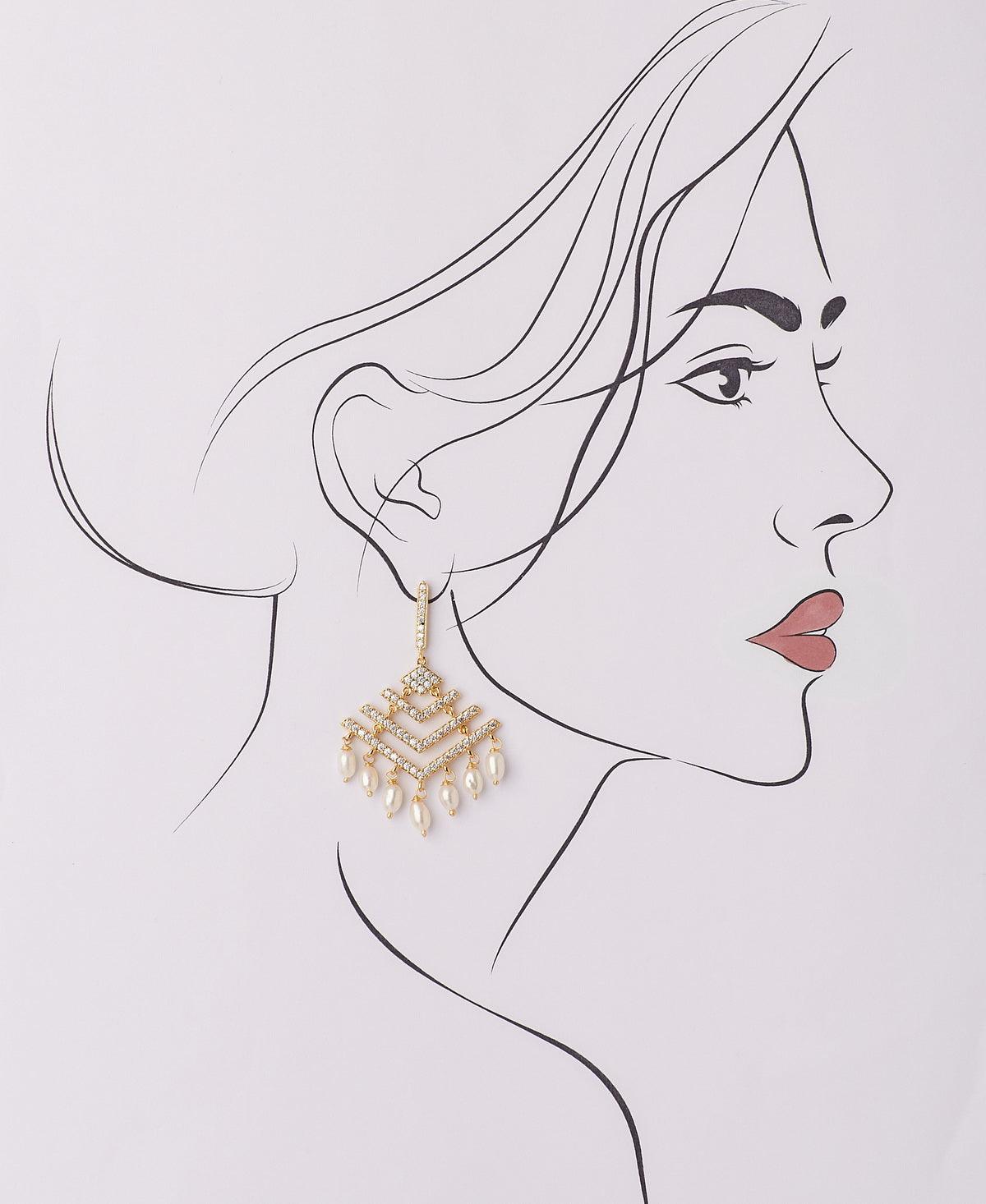 Delicate Stone Studded Hanging Earring - Chandrani Pearls