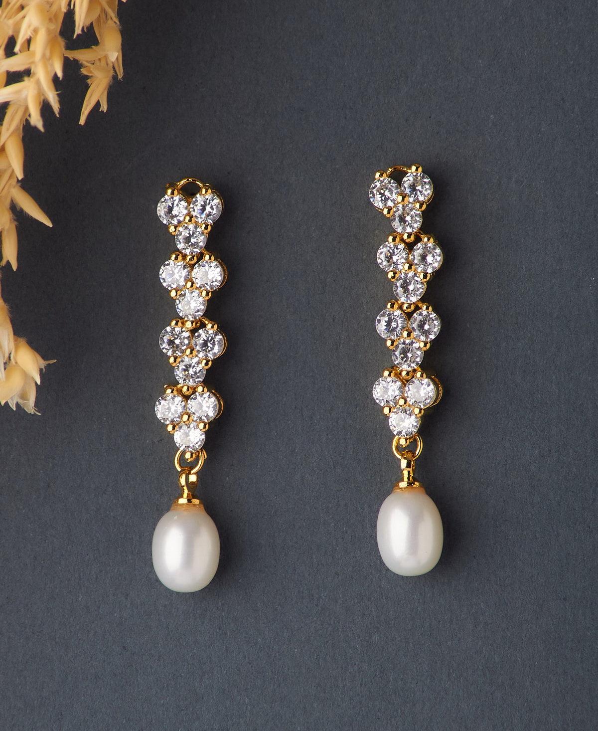 Delicate Stone Studded Pearl Earring - Chandrani Pearls