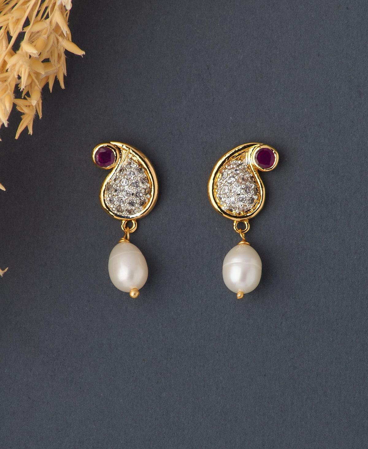 Delicate Stone Studded Pearl Hanging Earring - Chandrani Pearls