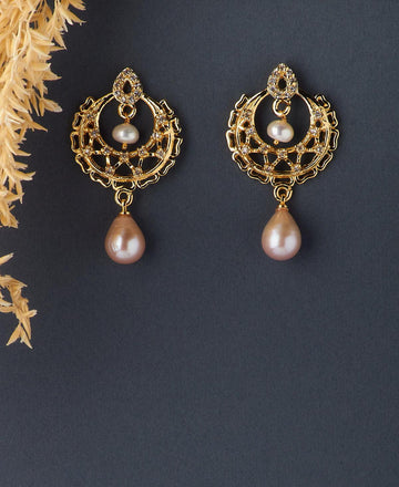 Delicate Stone Studded Pearl Hanging Earring - Chandrani Pearls