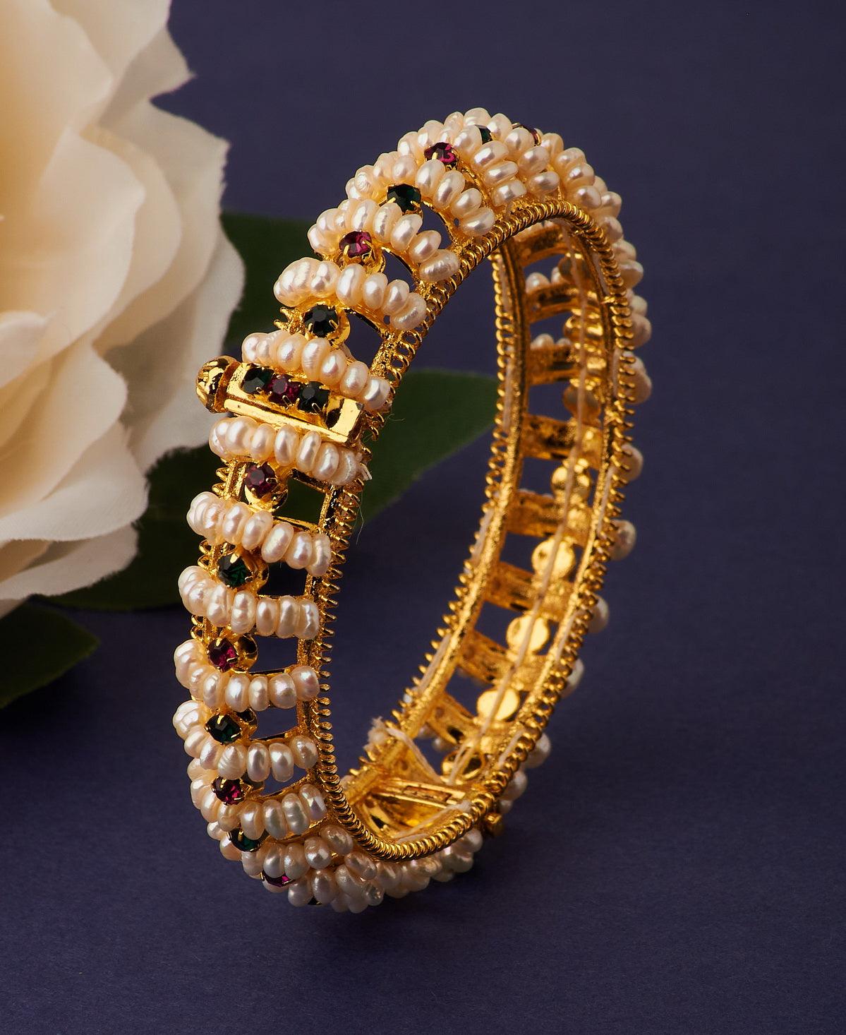 Floral Stone Studded Pearl Bracelet