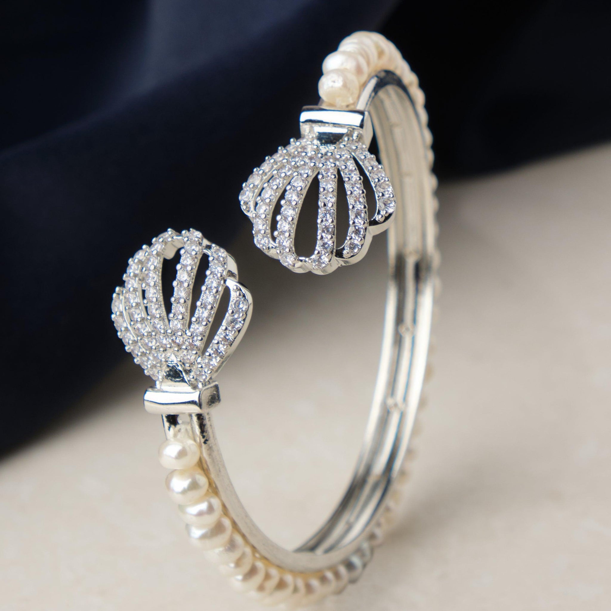 Delightful Stone Studded Pearl Bangle - Chandrani Pearls