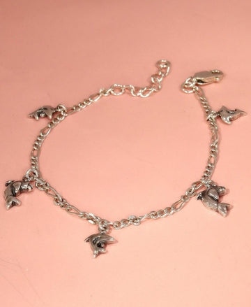 Dolphin Charms Stone Studded Silver Bracelet - Chandrani Pearls