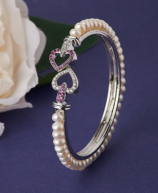 Double Heart Classy Design Pearl Bangle - Chandrani Pearls
