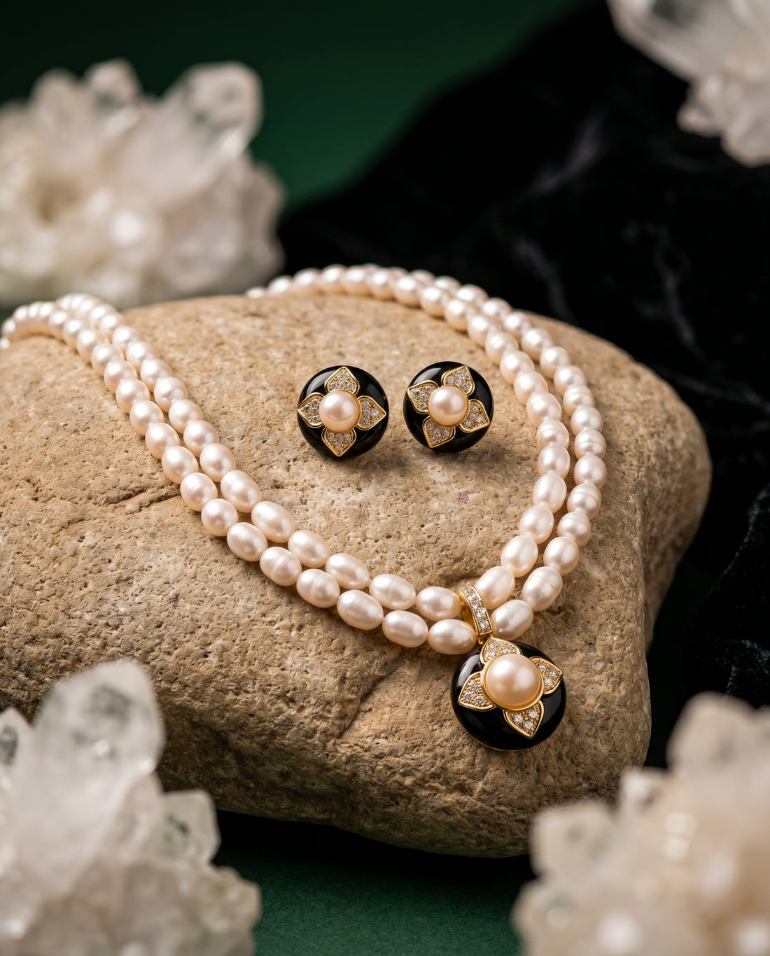 double line pearl necklace set