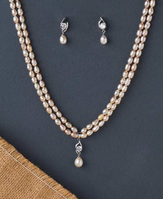 Elegant and Simple Real Pearl Necklace Set - Chandrani Pearls