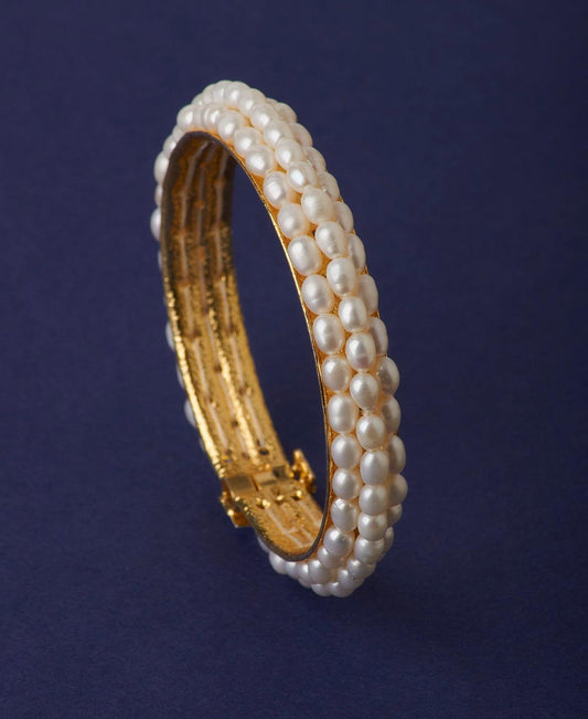 Elegant Golden White Pearl Bangle - Chandrani Pearls
