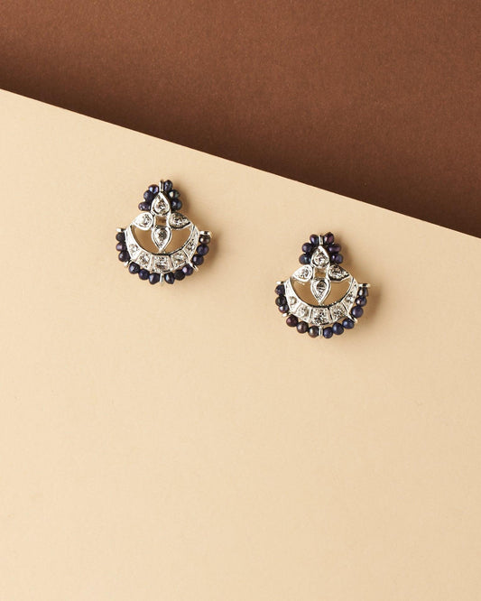Elegant pearl with stone studded stud earrings that always go with your traditional outfit. - Chandrani Pearls