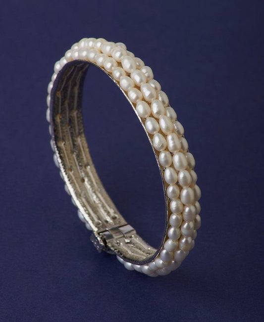Elegant Rhodium White Pearl Bangle - Chandrani Pearls