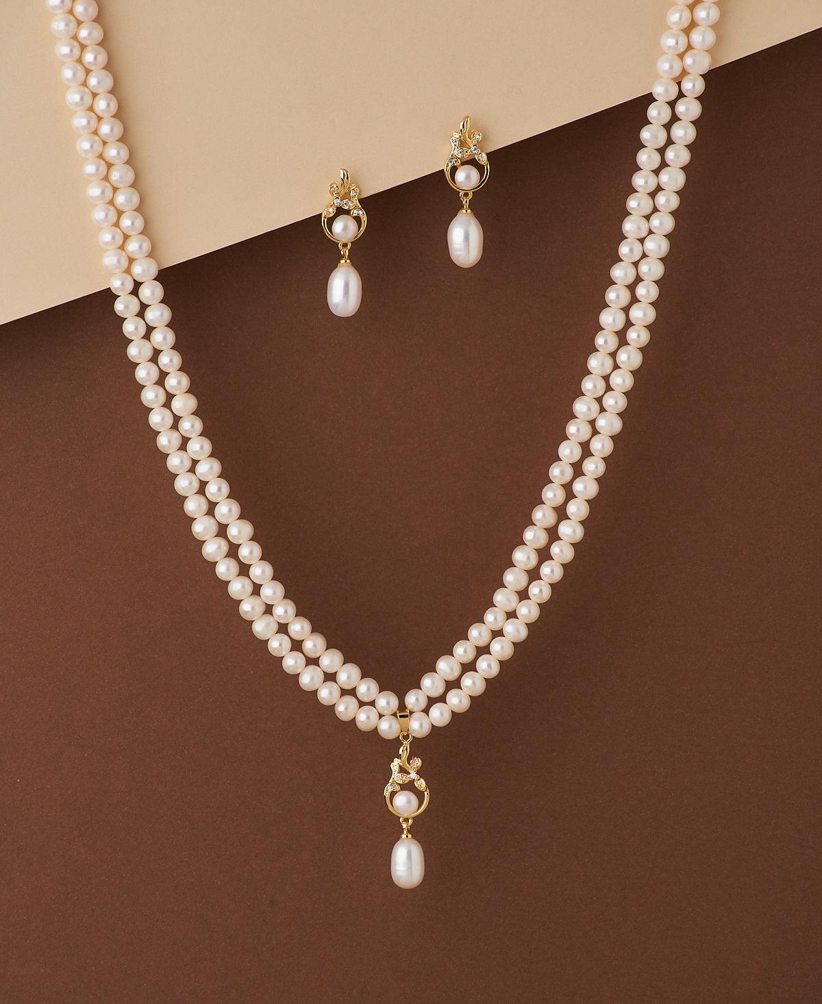 Elegant Stone Studded Pearl Necklace Set - Chandrani Pearls