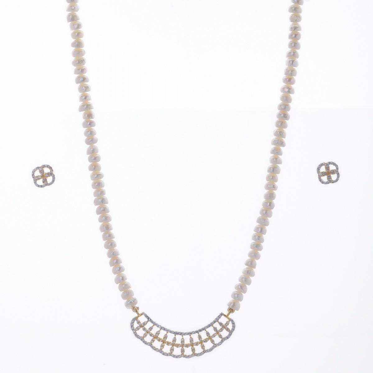 Elegant Stone Studded Pearl Necklace Set - Chandrani Pearls