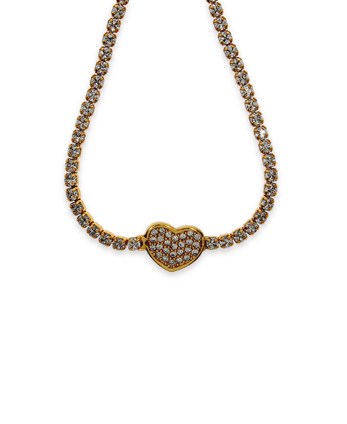 Fashionable Heart Stone Studded Metallic Bracelet - Chandrani Pearls