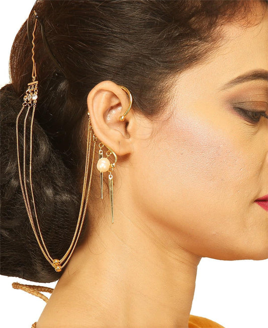 Fashionable Pearl hanging Ear Cuff - Chandrani Pearls