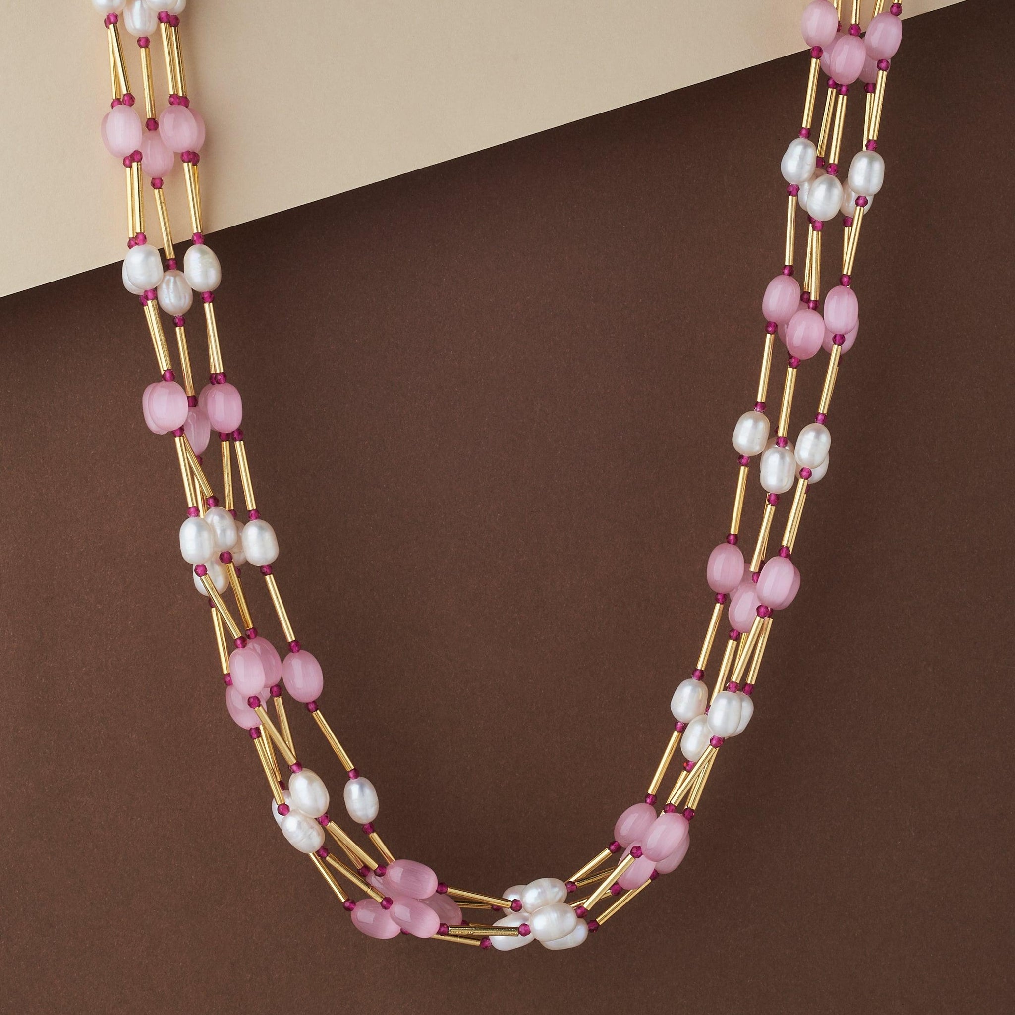 Fashionable Pink & White Pearl Necklace - Chandrani Pearls