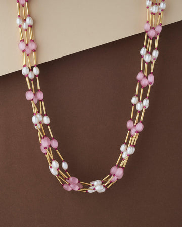 Fashionable Pink & White Pearl Necklace - Chandrani Pearls