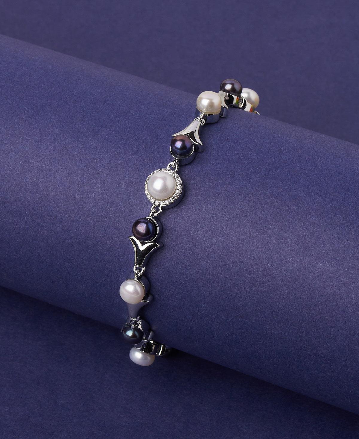 Fashionable Stone Studded Pearl Bracelet - Chandrani Pearls