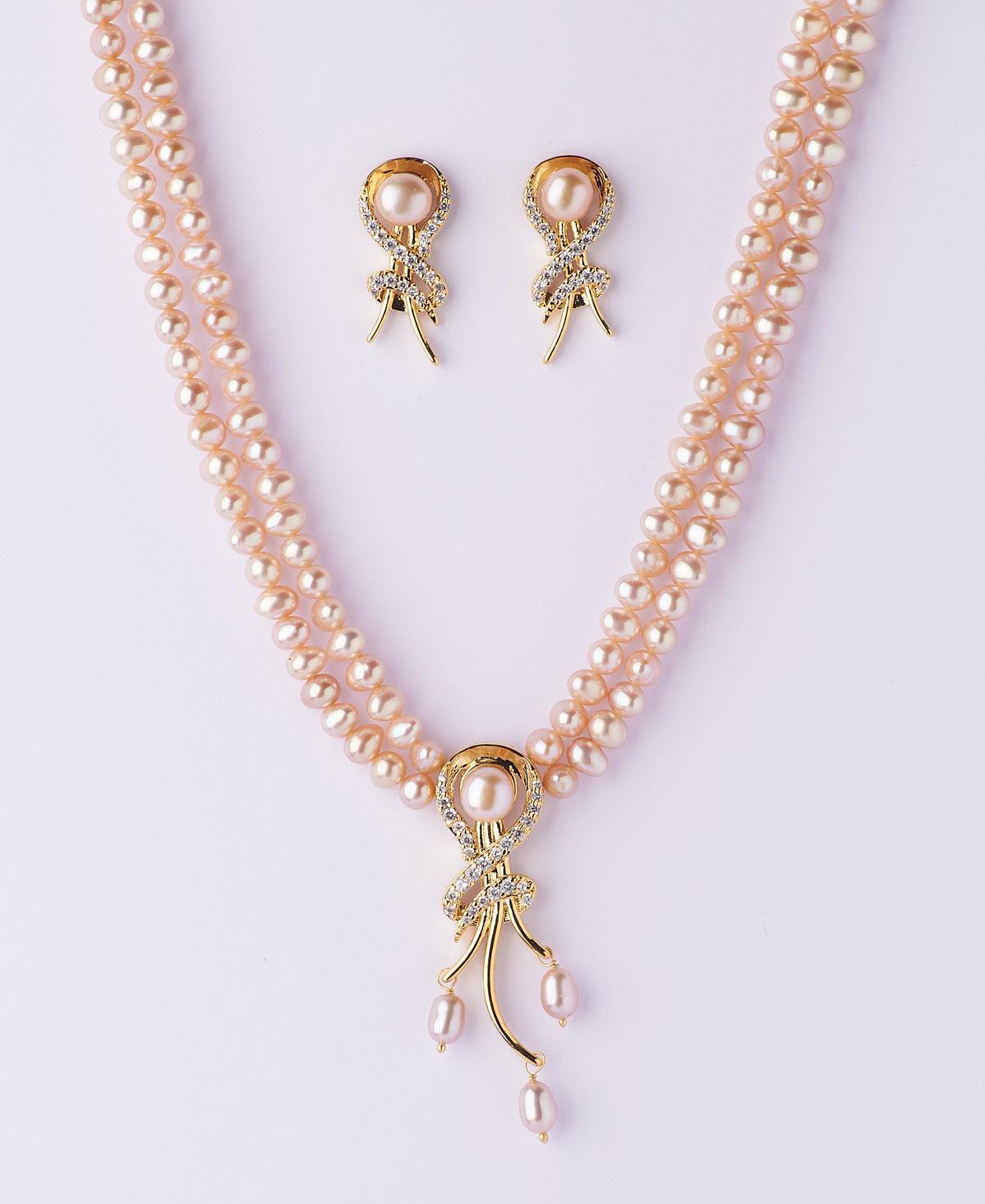 Fashionable Stone Studded Pearl Necklace Set - Chandrani Pearls