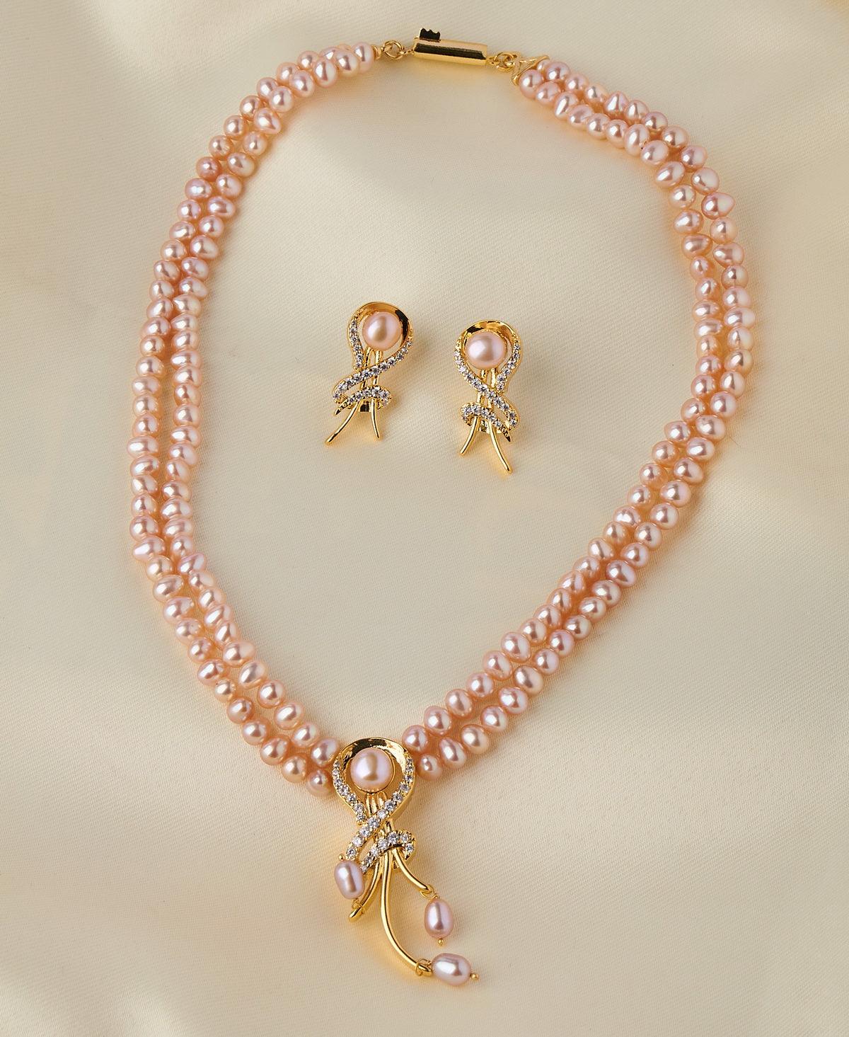 Fashionable Stone Studded Pearl Necklace Set - Chandrani Pearls